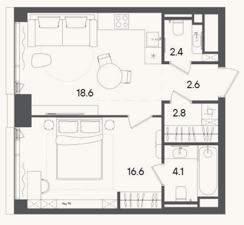 Планировка: 2-к, 47,1 м²