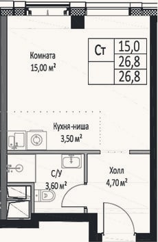 Планировка: Студия, 26,8 м²
