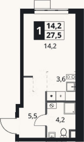Планировка: Студия, 27,5 м²