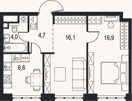 Планировка: 2-к, 50,3 м²