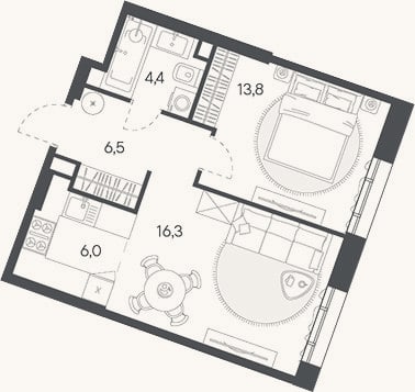 Планировка: 2-к, 47 м²