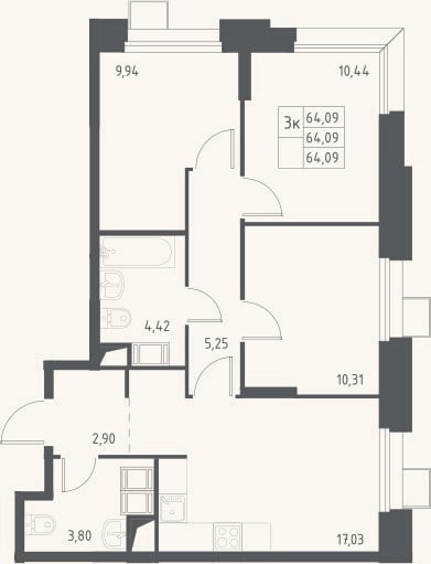 Планировка: 4+ к, 64,1 м²
