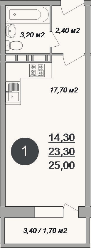 Планировка: Студия, 23,3 м²