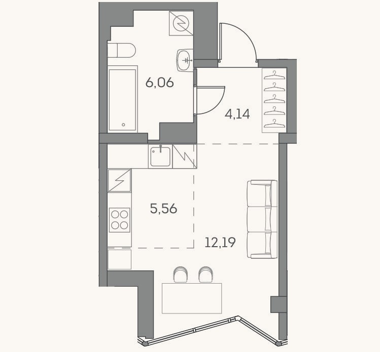 Планировка: Студия, 28 м²