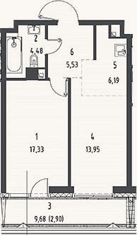 Планировка: 2-к, 48,3 м²