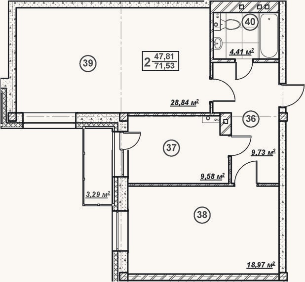 Планировка: 2-к, 71,5 м²