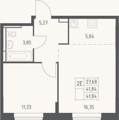 Планировка: 2-к, 41,8 м²