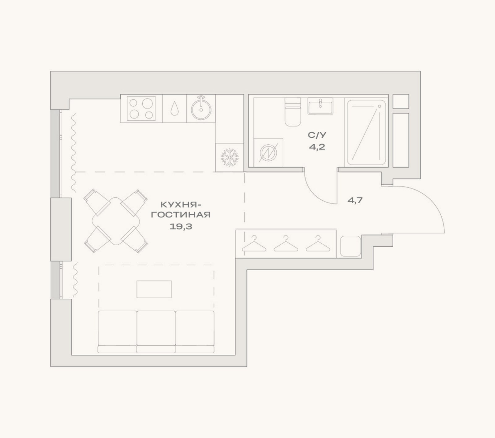 Планировка: Студия, 28,2 м²