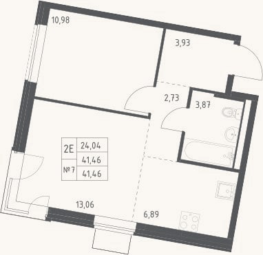 Планировка: 2-к, 41,5 м²