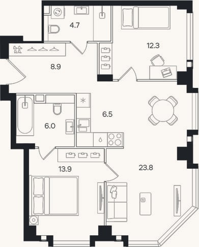 Планировка: 3-к, 76,1 м²