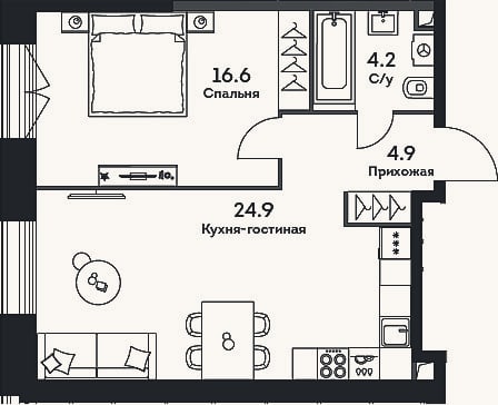 Планировка: 2-к, 50,6 м²
