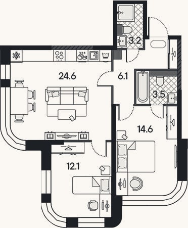 Планировка: 3-к, 64,1 м²