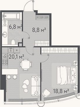 Планировка: 2-к, 54,5 м²