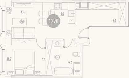 Планировка: 2-к, 47,8 м²