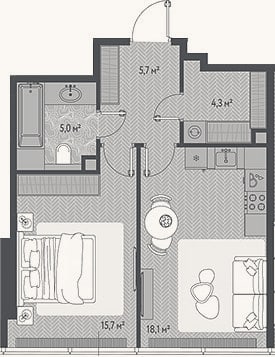 Планировка: 2-к, 48,8 м²