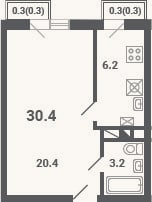 Планировка: 1-к, 29,8 м²