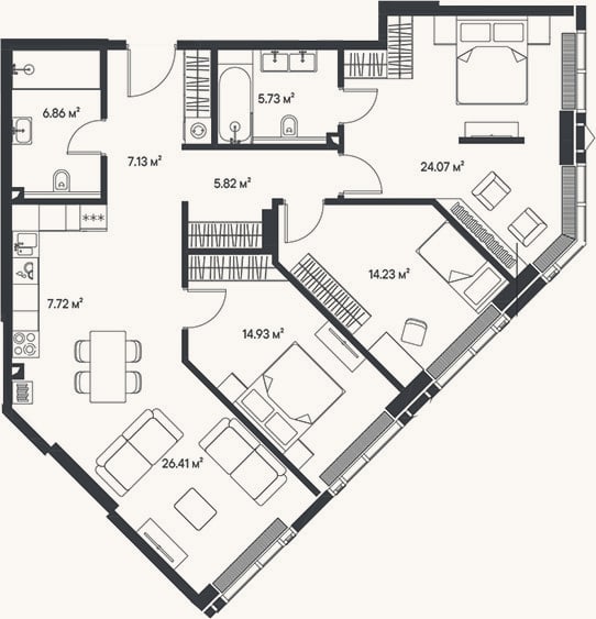 Планировка: 4+ к, 112,9 м²