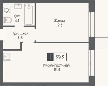 Планировка: 2-к, 39,3 м²