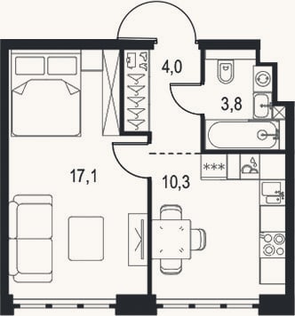 Планировка: 1-к, 35,2 м²