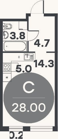 Планировка: Студия, 27,8 м²