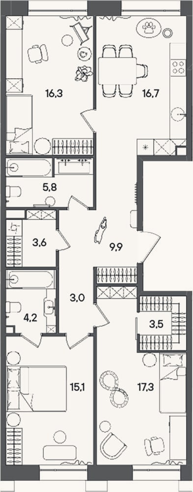 Планировка: 4+ к, 95,4 м²