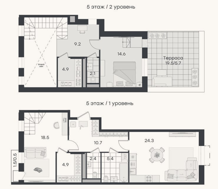 Планировка: 3-к, 97 м²
