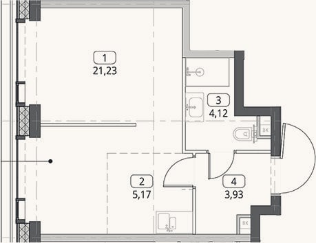 Планировка: Студия, 34,5 м²