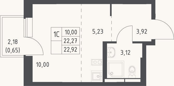 Планировка: Студия, 22,3 м²