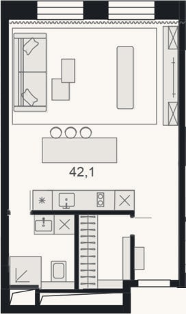 Планировка: Своб. план., 42,1 м²