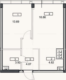 Планировка: 2-к, 43,4 м²