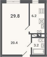 Планировка: 1-к, 29,8 м²