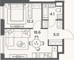Планировка: 1-к, 39,9 м²