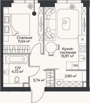 Планировка: 2-к, 38,9 м²
