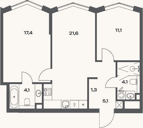 Планировка: 3-к, 65,7 м²