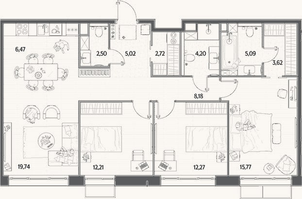 Планировка: 4+ к, 97,8 м²