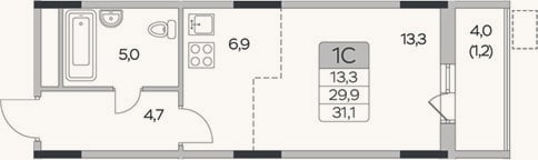 Планировка: Студия, 29,9 м²