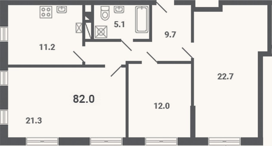 Планировка: 3-к, 82 м²