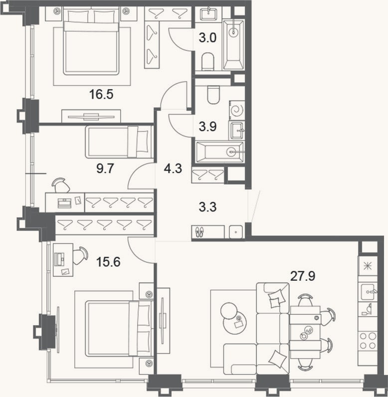 Планировка: 4+ к, 84,2 м²