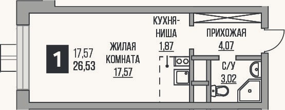 Планировка: Студия, 26,5 м²