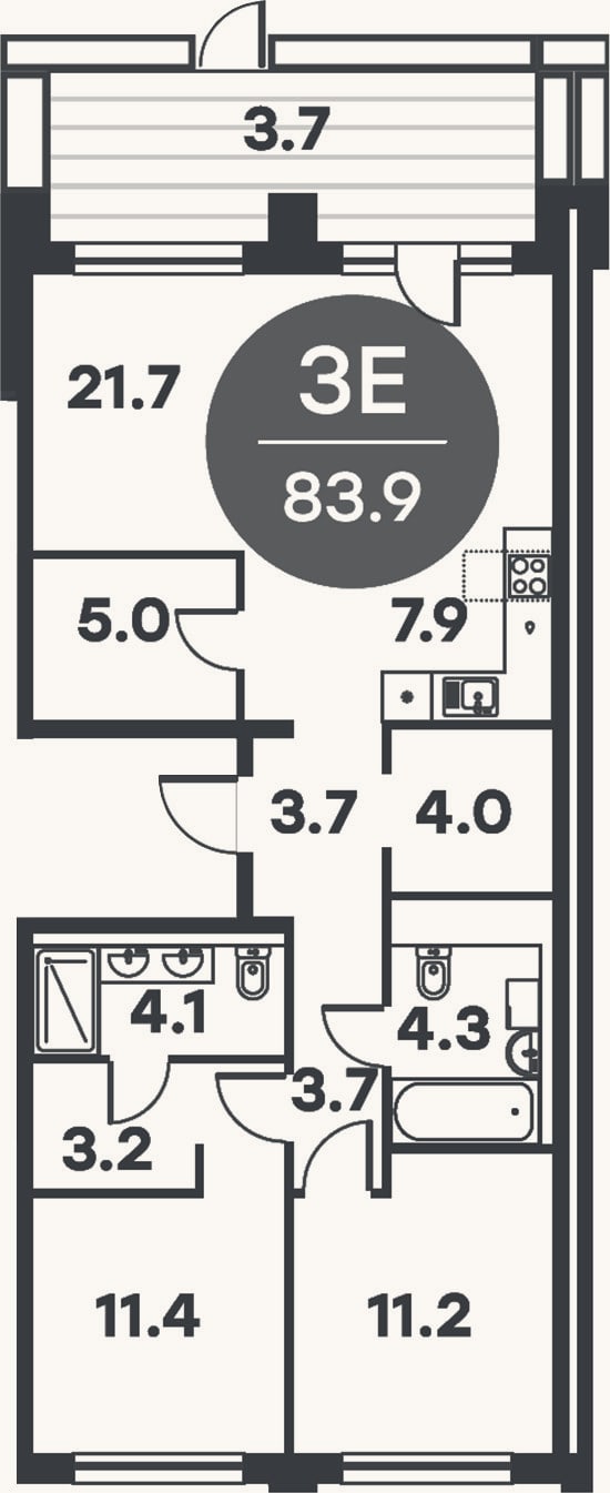 Планировка: 3-к, 83,1 м²
