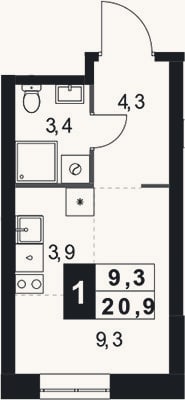 Планировка: Студия, 20,9 м²