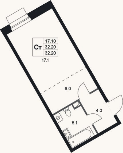 Планировка: Студия, 32,2 м²