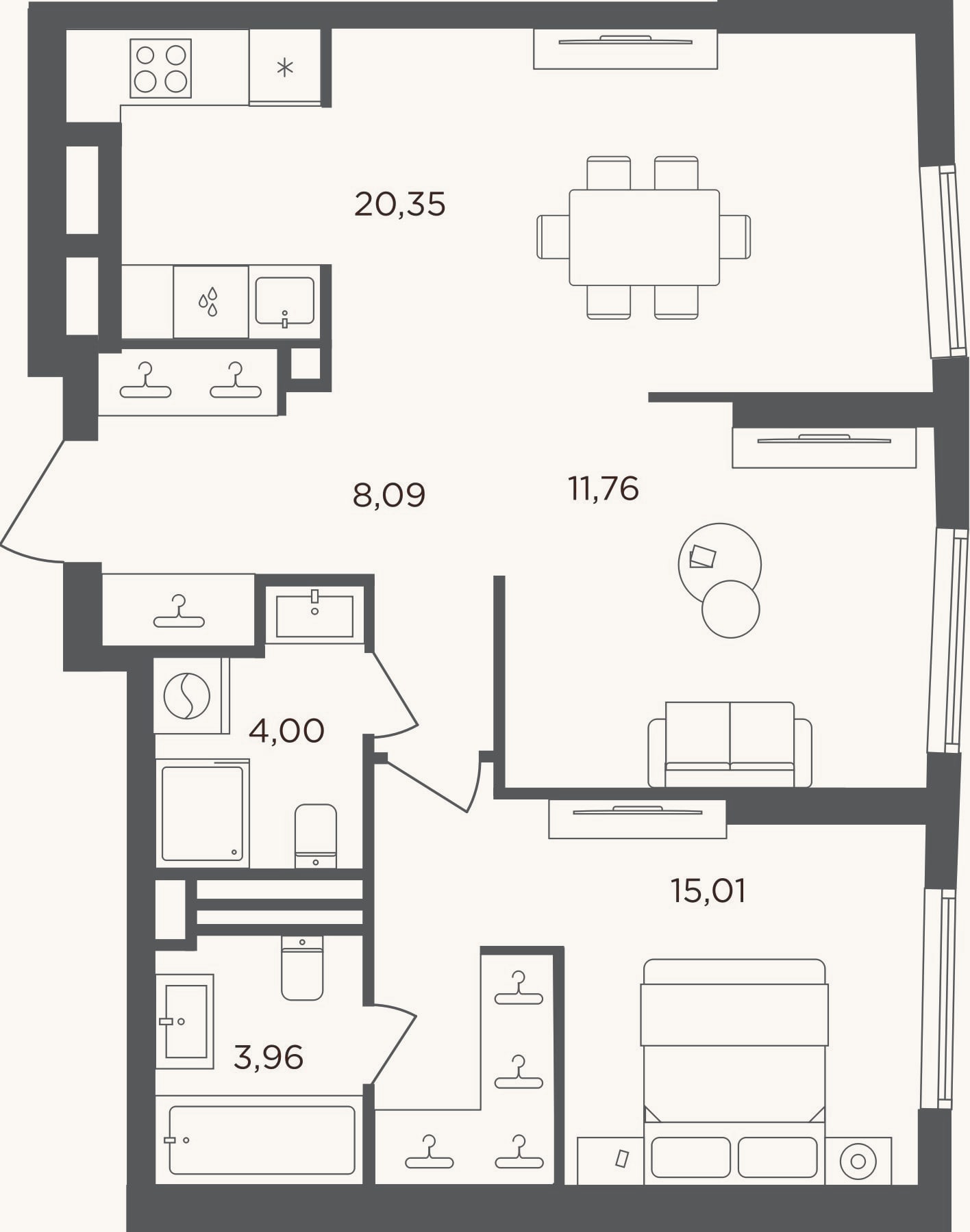 Планировка: 2-к, 63,2 м²