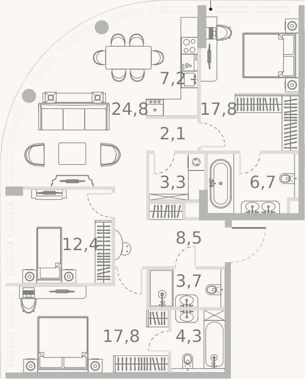 Планировка: 4+ к, 108,6 м²