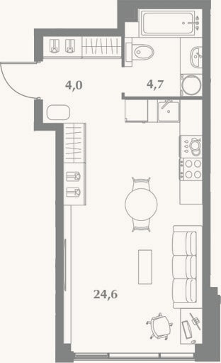 Планировка: Студия, 33,3 м²