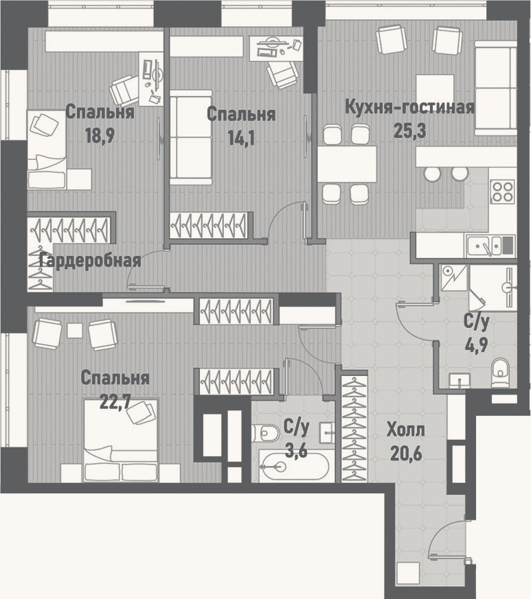 Планировка: 4+ к, 110,1 м²