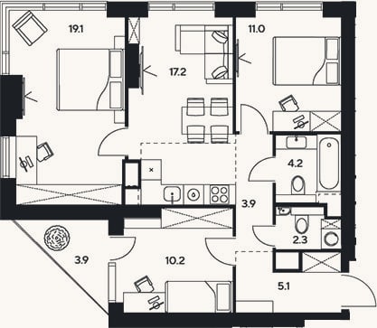 Планировка: 4+ к, 73 м²