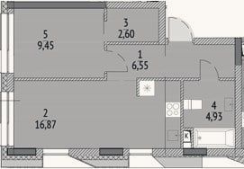 Планировка: 2-к, 40,4 м²