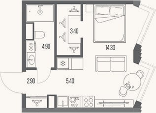 Планировка: Студия, 30,9 м²