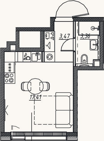 Планировка: Студия, 24,3 м²